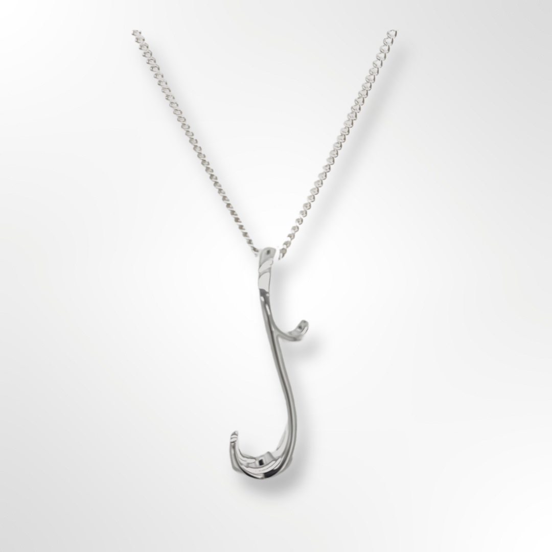 Sterling Silver Polished Curved Pendant Necklace