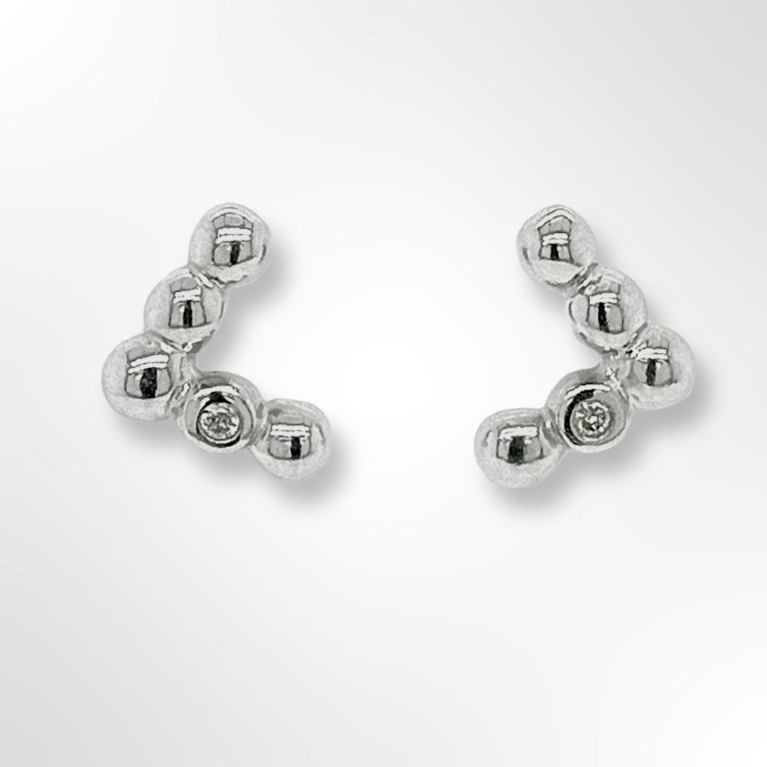 Sterling Silver Diamond Chevron Shaped Stud Earrings