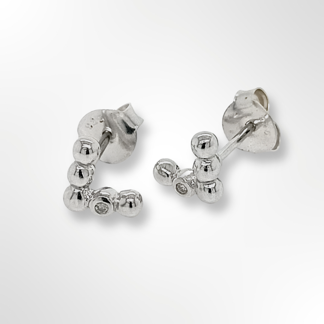 Sterling Silver Diamond Chevron Shaped Stud Earrings