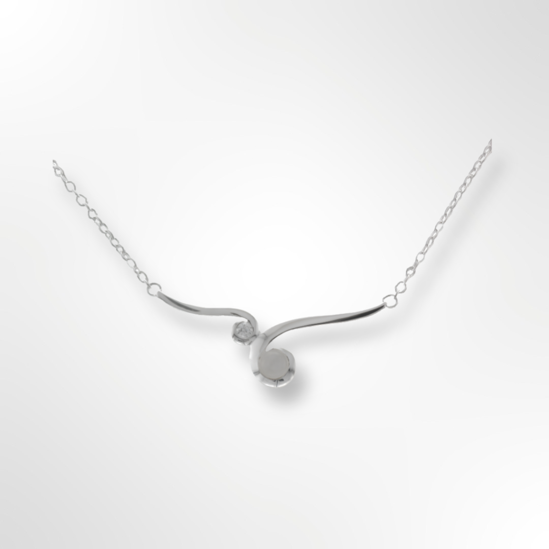 Sterling Silver Moonstone and CZ Curl Necklace