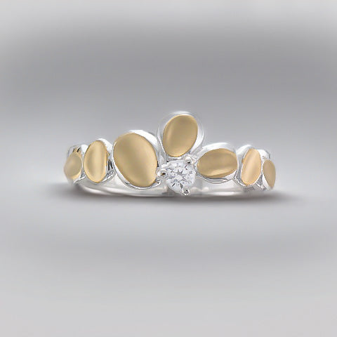 Silver Yellow Gold Plated Detail Miro CZ Ring