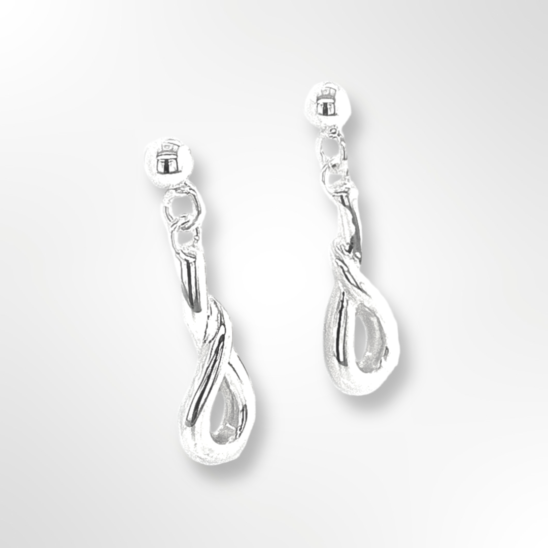 Sterling Silver Polished Twist Loop Drop Stud Earrings