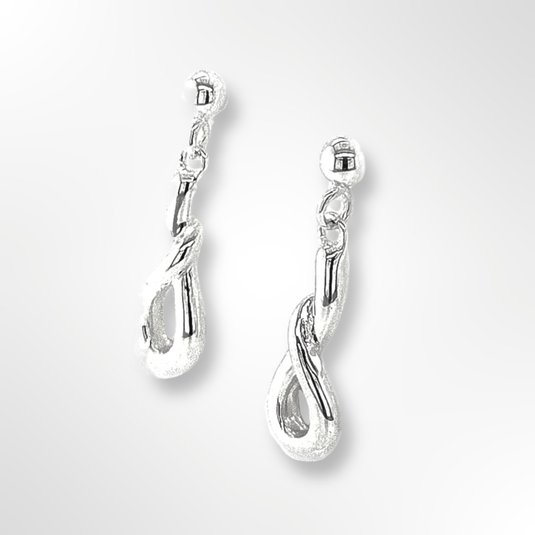 Sterling Silver Polished Twist Loop Drop Stud Earrings