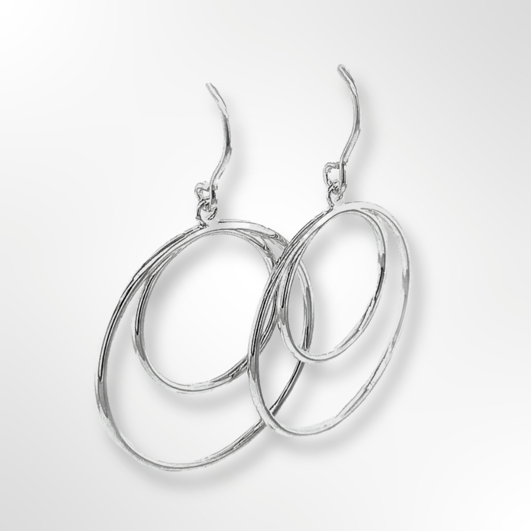 Sterling Silver Polished Fine Double Ring Drop Earring