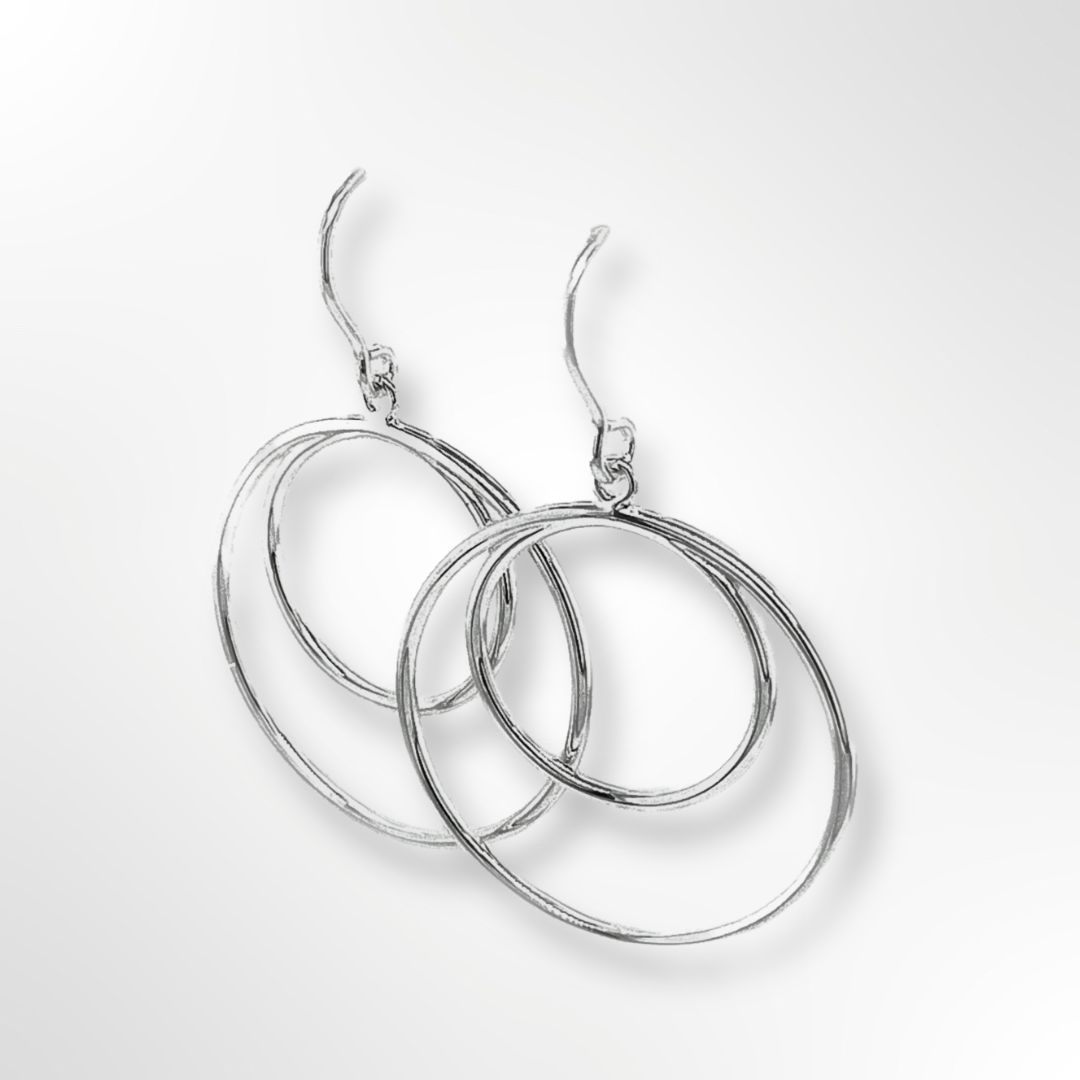 Sterling Silver Polished Fine Double Ring Drop Earring