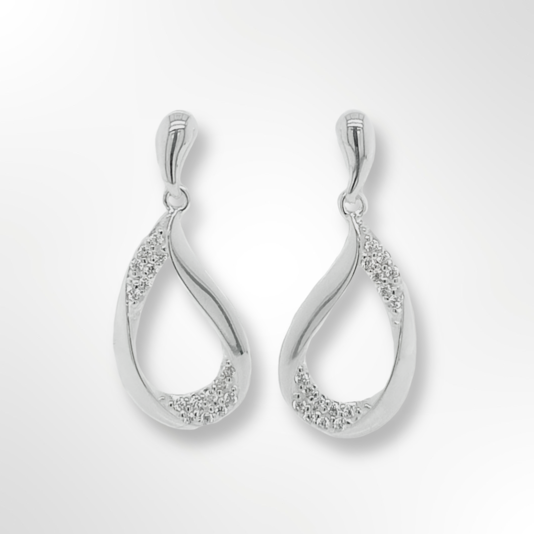 Sterling Silver CZ Loop Drop Earrings