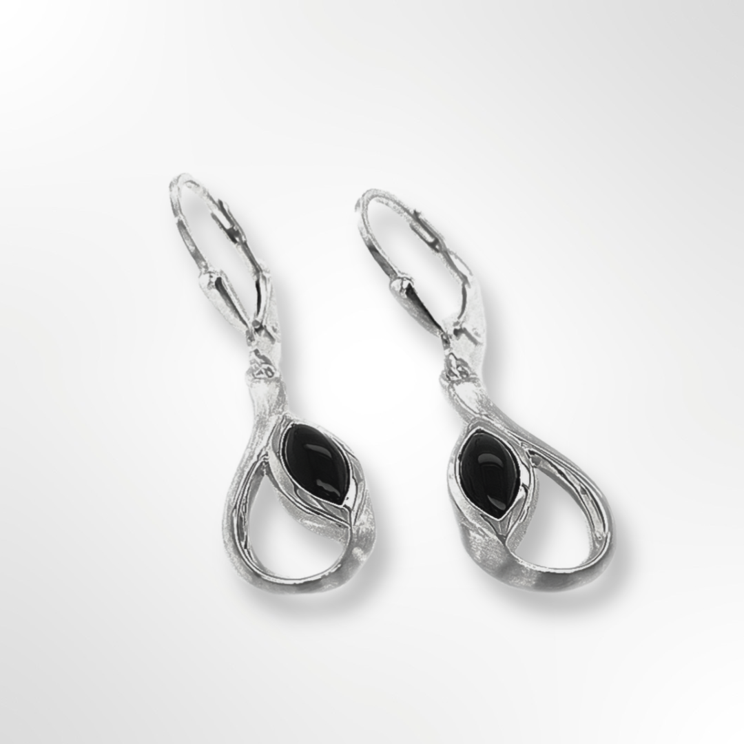 Sterling Silver and Black Onyx Loop Drop Earrings