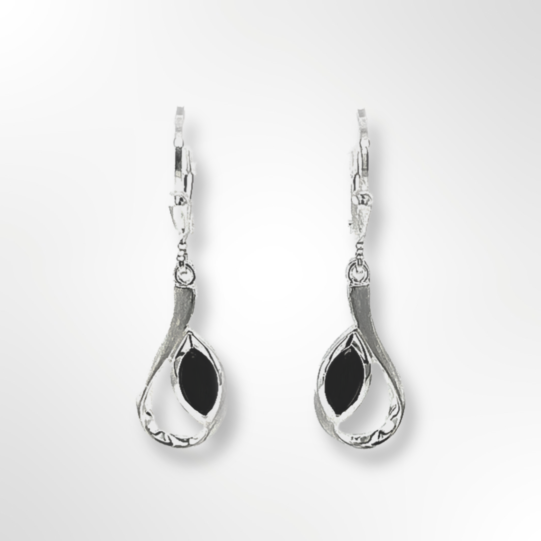 Sterling Silver and Black Onyx Loop Drop Earrings
