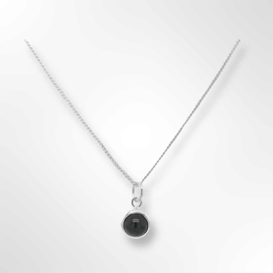 Sterling Silver Round Onyx Pendant Necklace