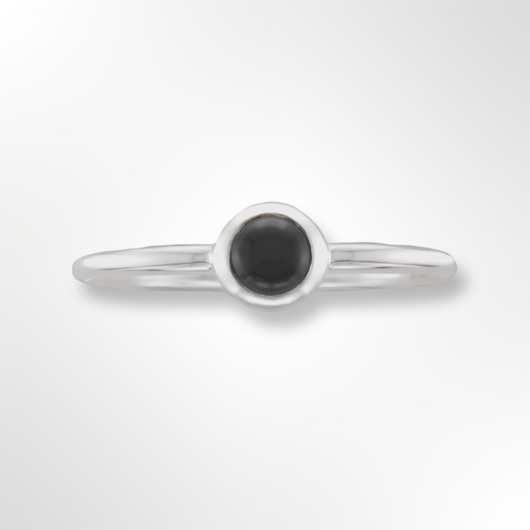 Silver Round Black Onyx Ring