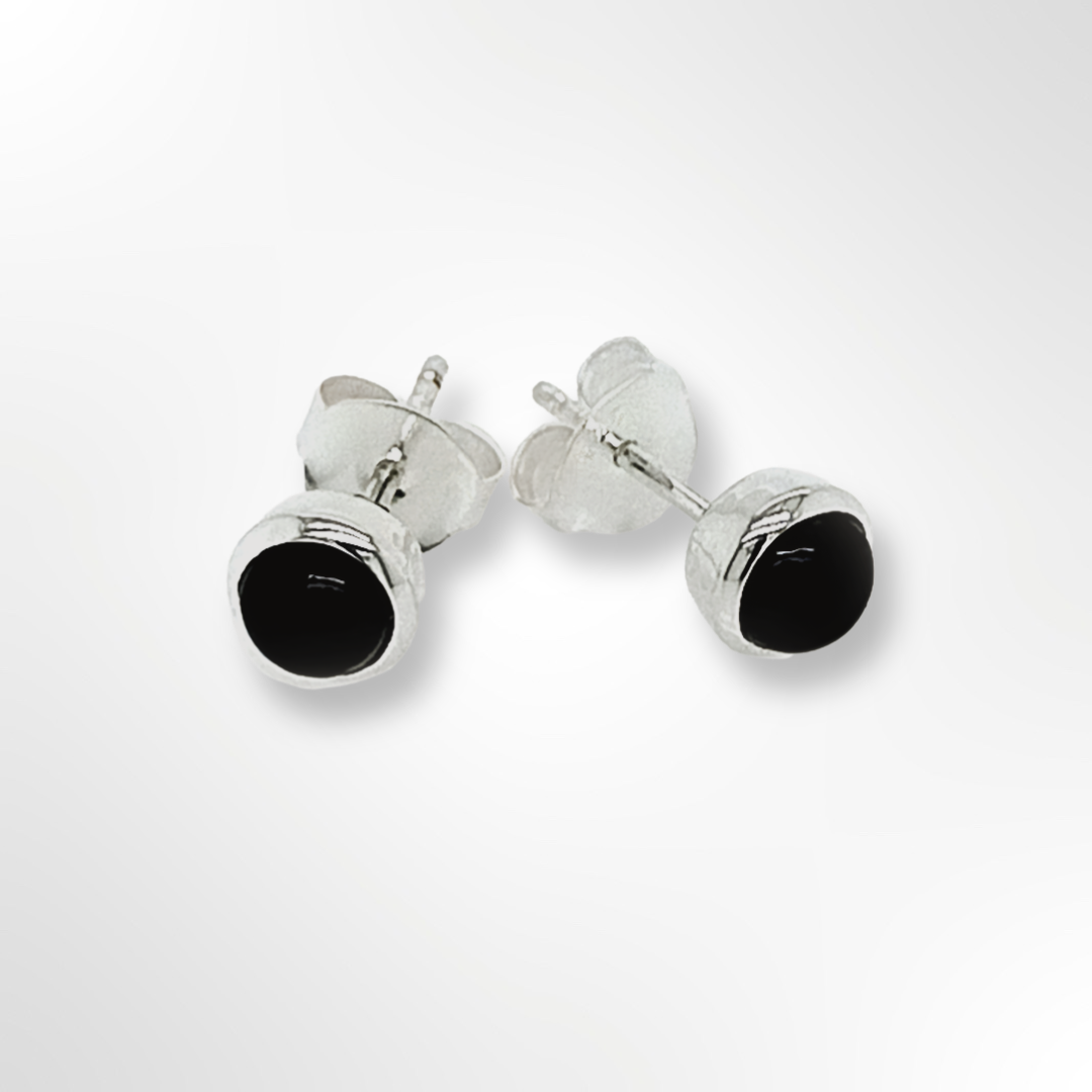 Sterling Silver Round Black Onyx Stud Earrings