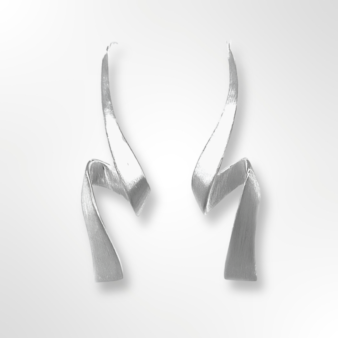 Sterling Silver Satin Wave Long Wire Earrings