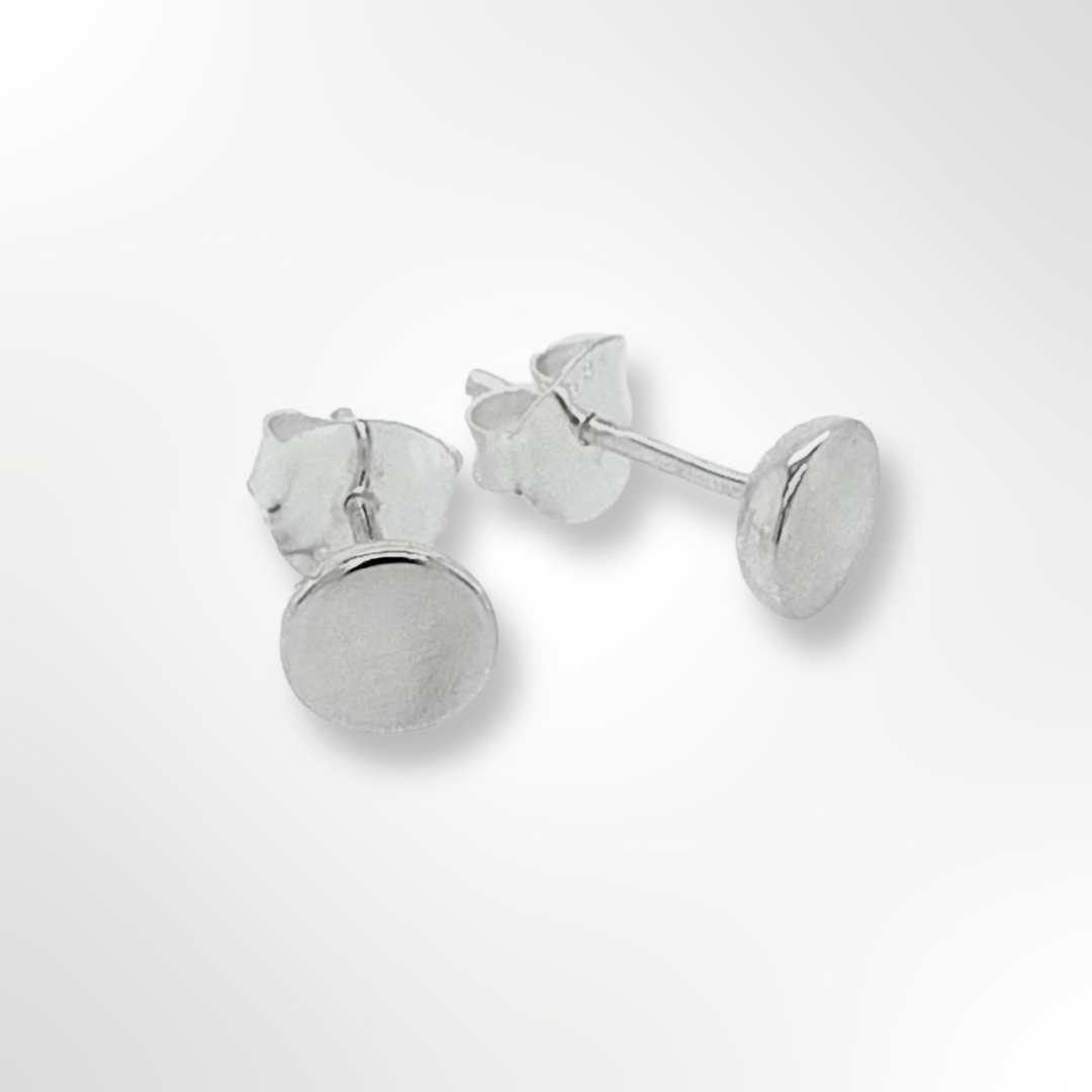Sterling Silver Polished Plain Flat Disc Stud Earrings