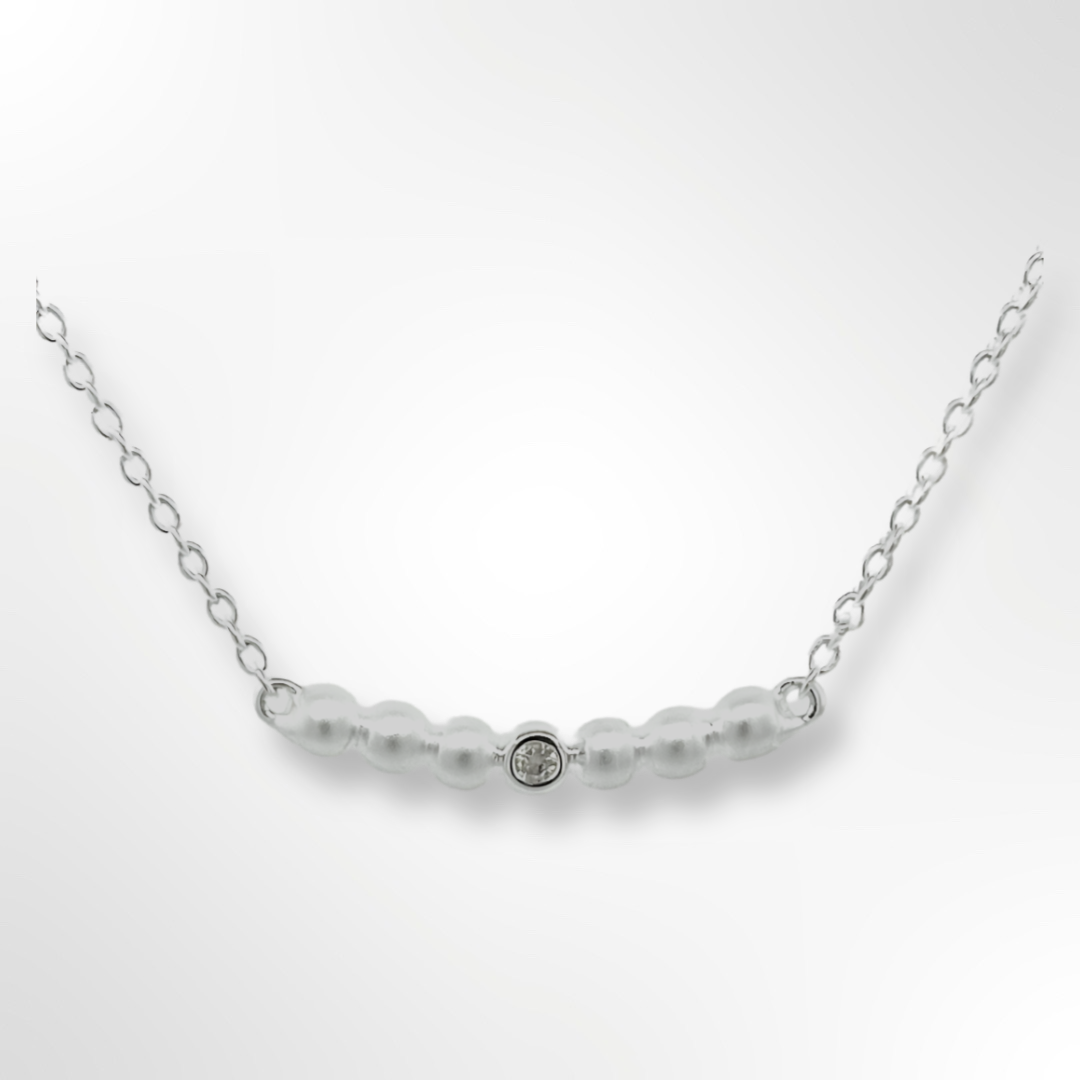 Sterling Silver Satin Finish Diamond Pendant Necklace