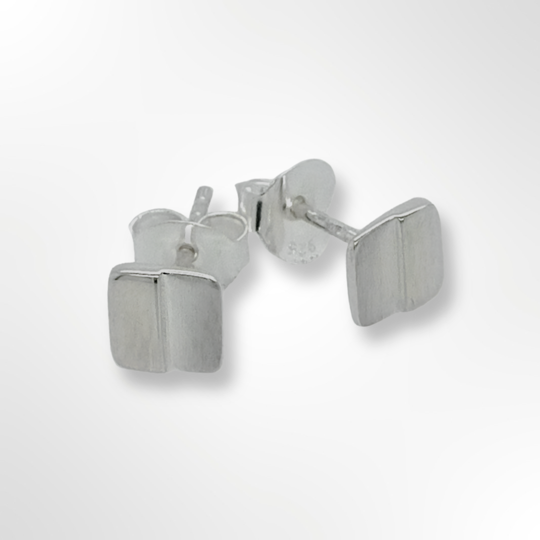 Sterling Silver Square Satin & Polish Step Stud Earrings