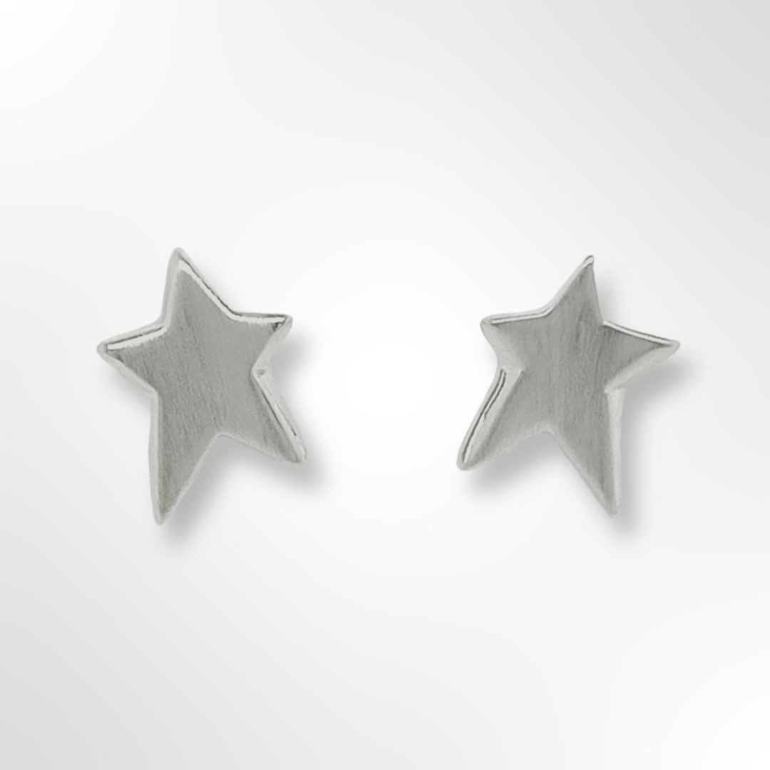 Sterling Silver Satin Abstract Star Stud Earrings