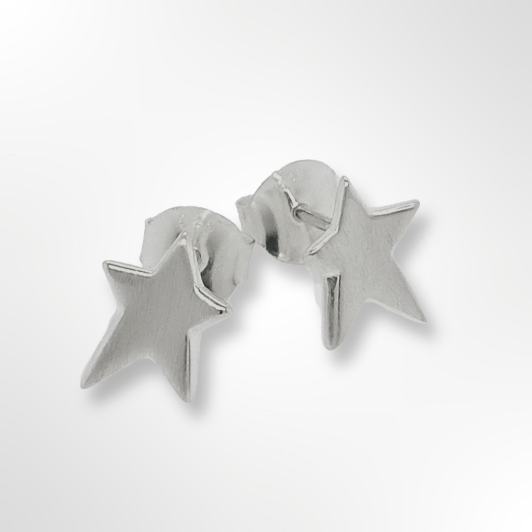 Sterling Silver Satin Abstract Star Stud Earrings