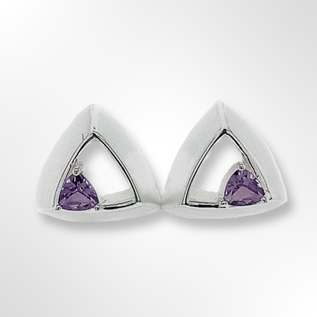 Sterling Silver Amethyst Triangular Stud Earrings