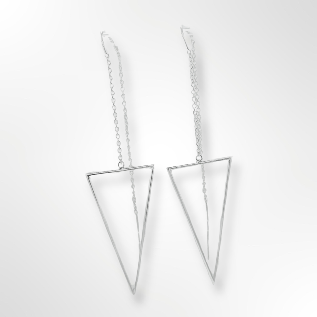 Sterling Silver Triangle Shape with Chain and Bar Drop Earrings