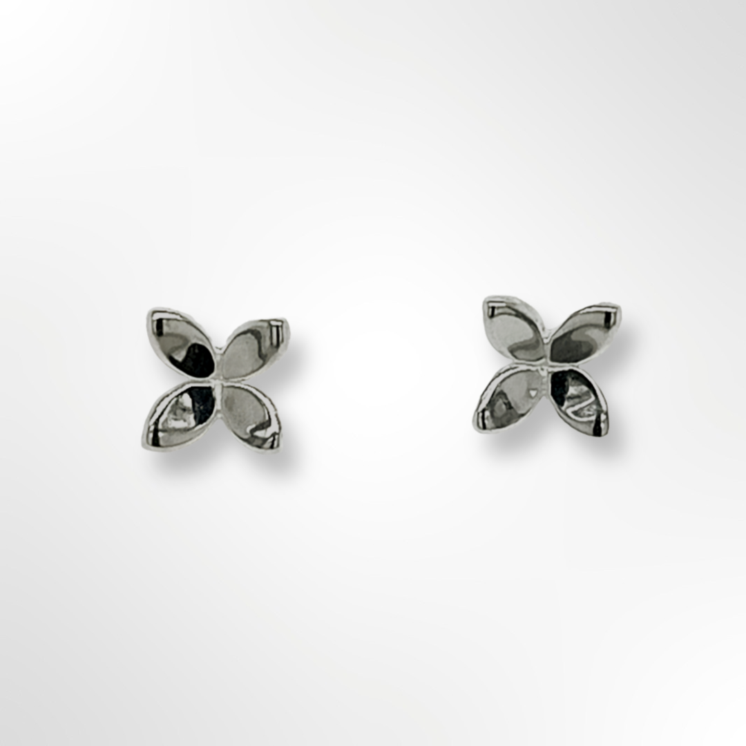 Sterling Silver 4 Petal Flower Stud Earrings