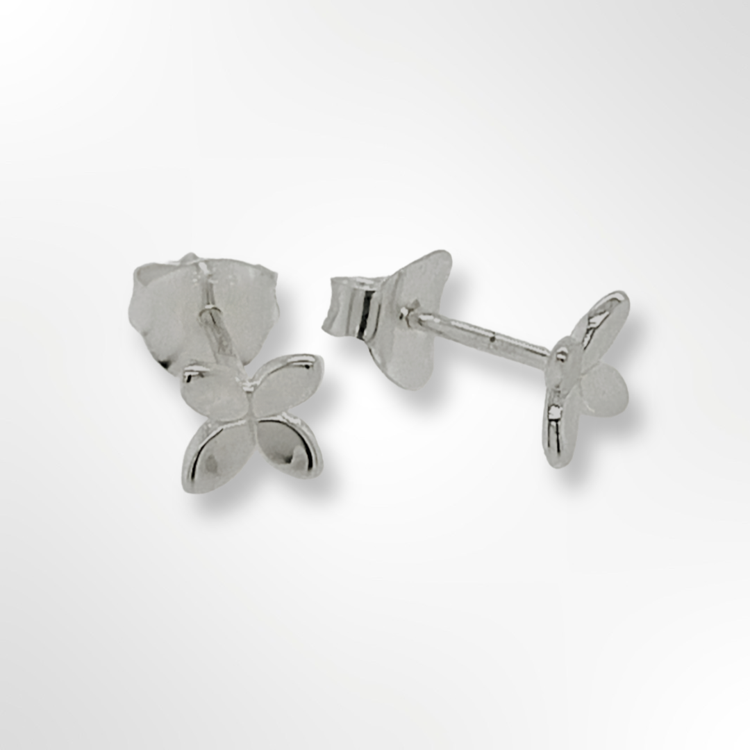 Sterling Silver 4 Petal Flower Stud Earrings