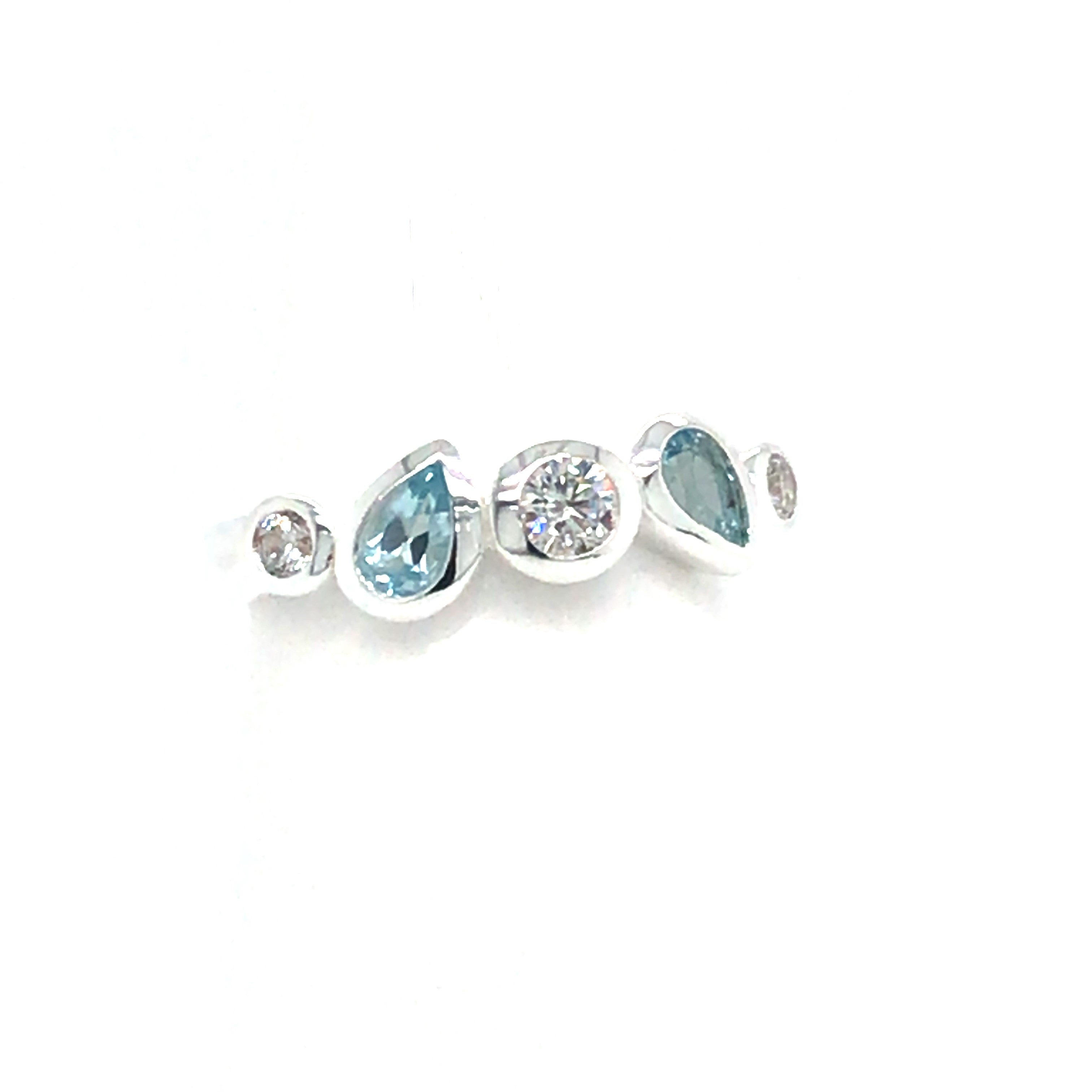 Silver Marina Blue Topaz & Zircon Ring