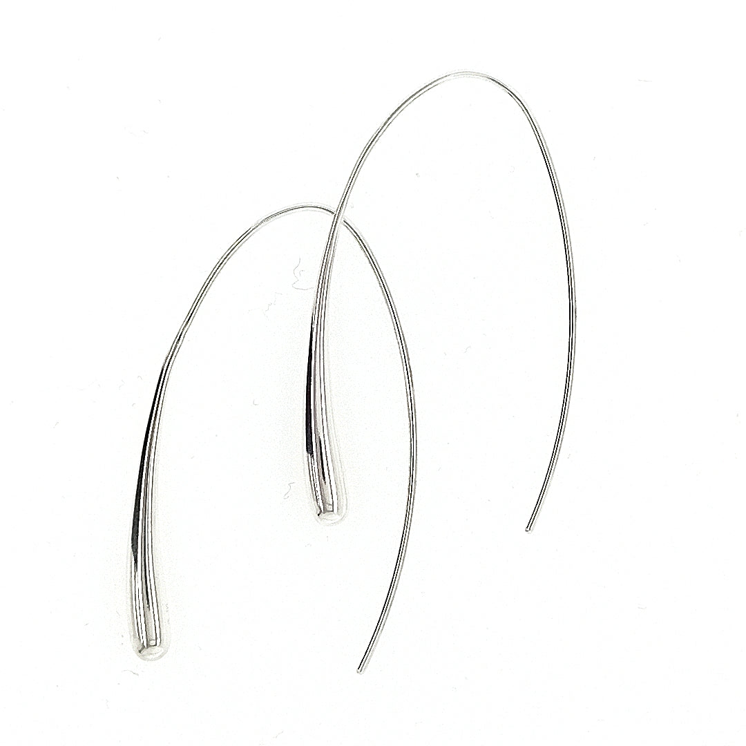 Silver Polished Tapered Long Wire Drop Earrings