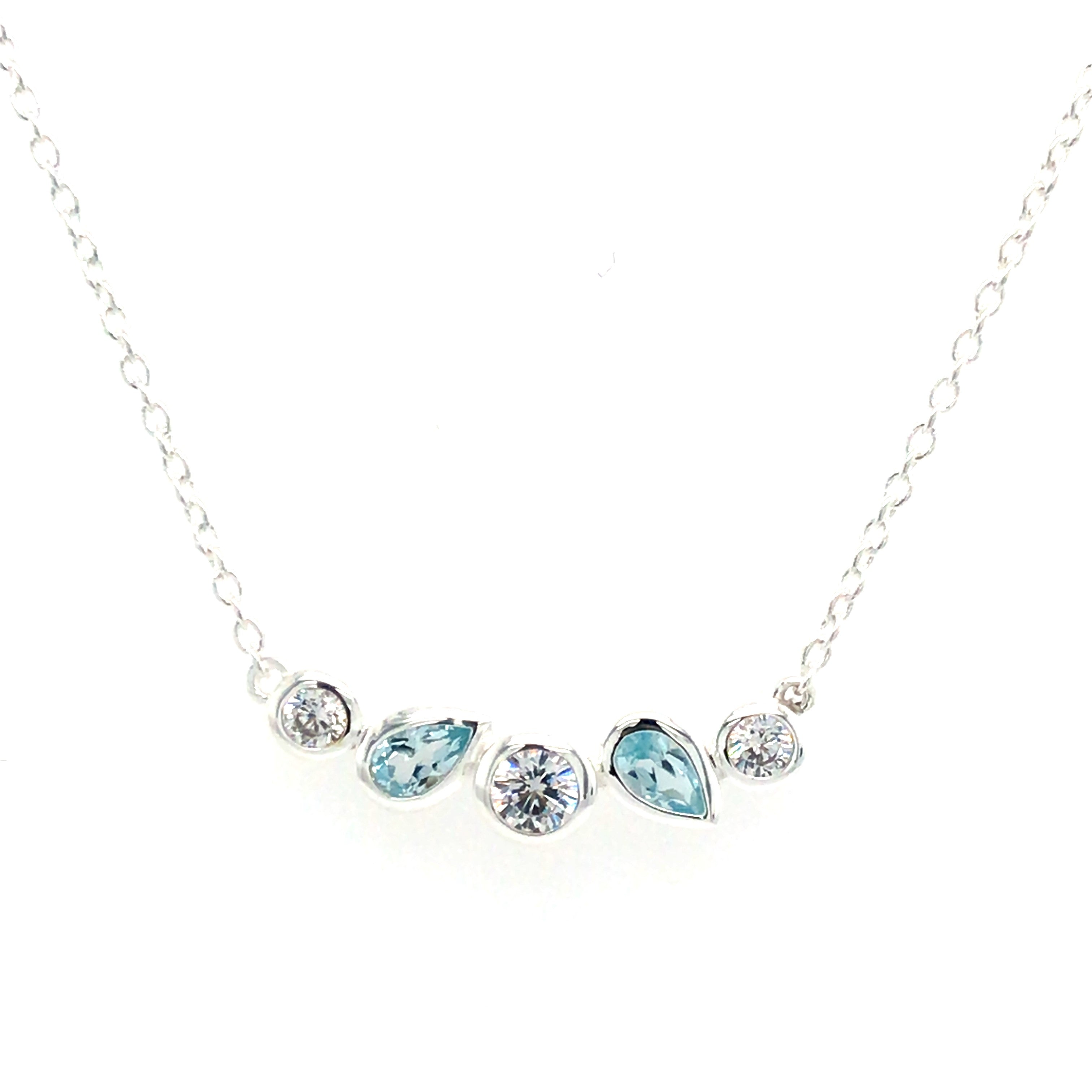 Silver Marina Blue Topaz & Zircon Necklace