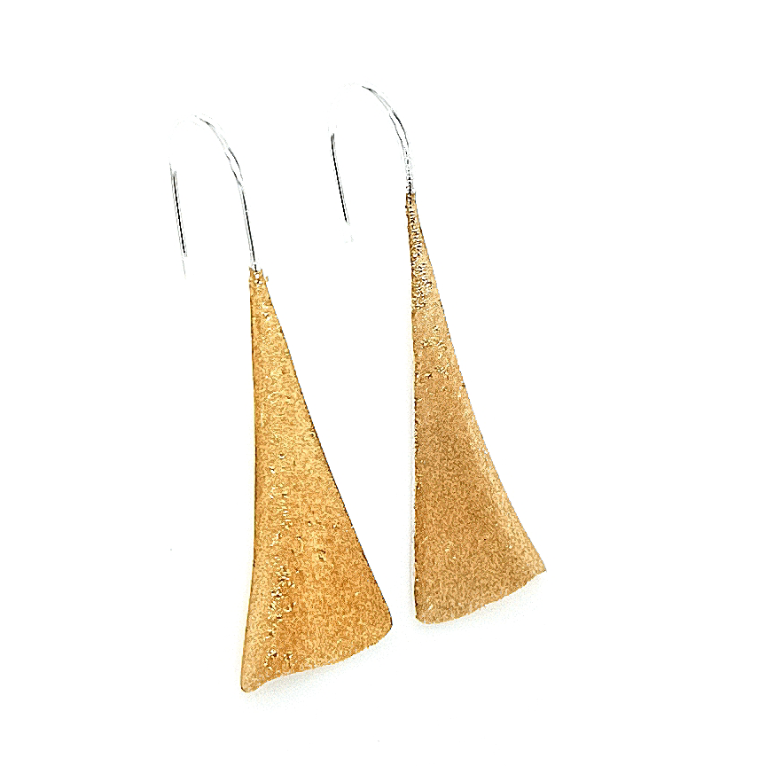 Silver Gold Plated Satin Wave Triangle Drop Wire Earrings