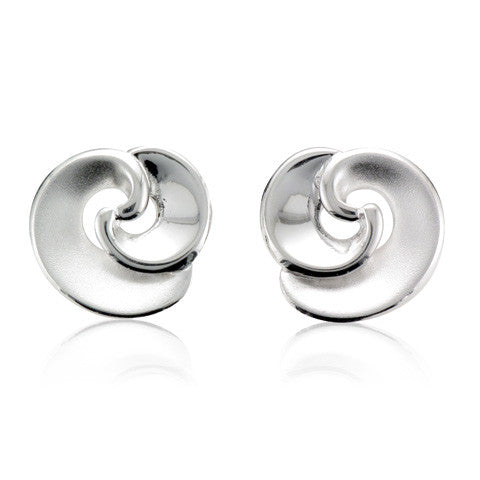Silver Swirl Disc Stud Earrings